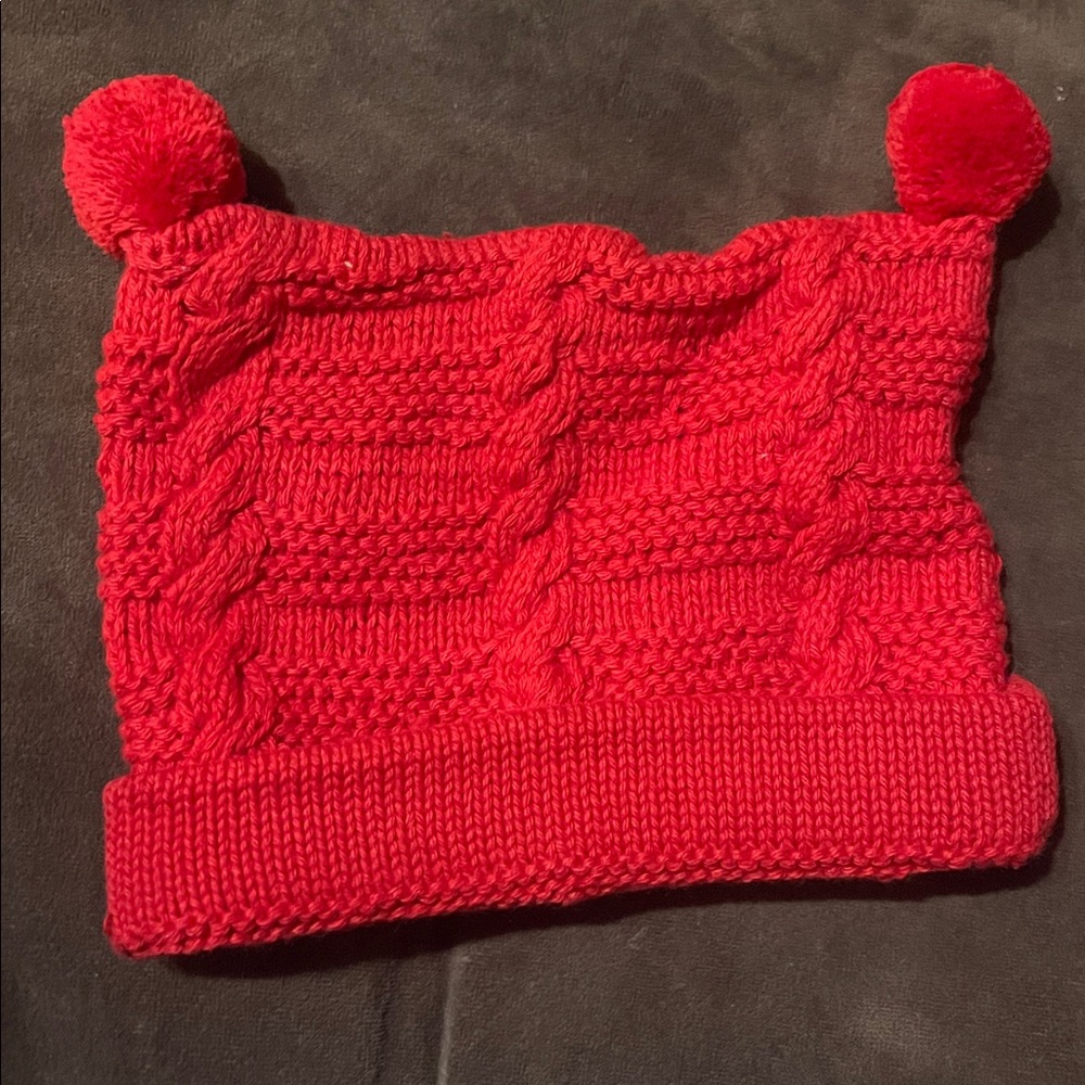 NEW- Boutique Cozy Red Knit Pom-Pom Hat for Kids